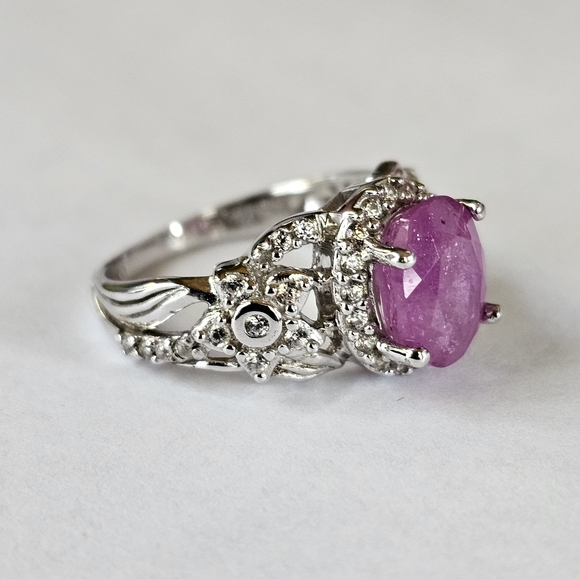 Genuine Pink Sapphire 💗 Ring in Platinum over Sterling Silver Sz 5! ✨️ - Picture 4 of 8